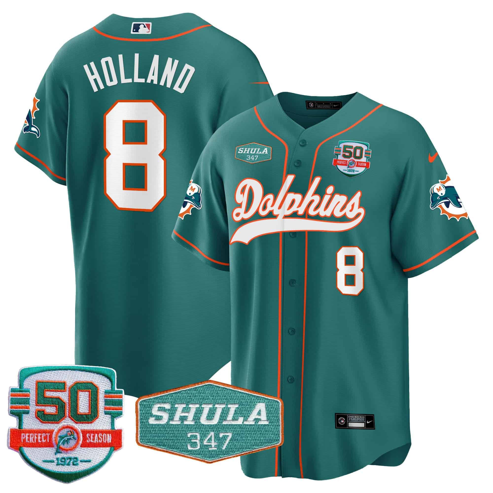 Men Miami Dolphins #8 Holland Green 2024 Nike 50th Don Shula Memorial Patch Baseball NFL Jersey style 1